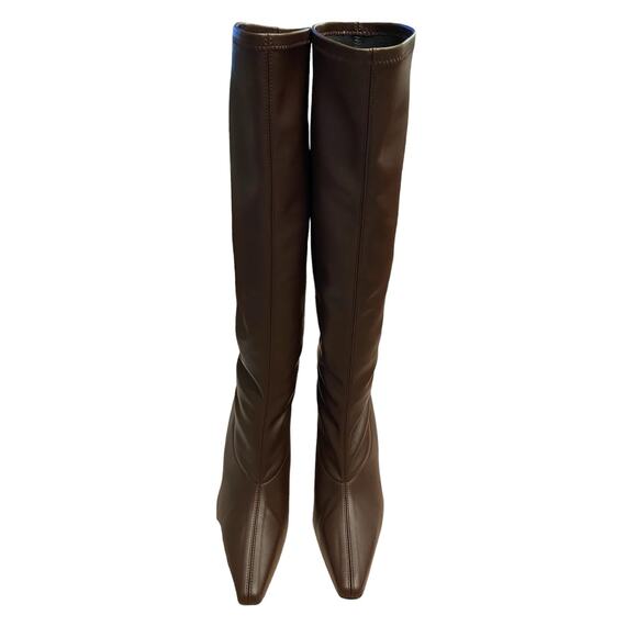 Ammonde Atelier Magda Leather Heeled Boot Knee High Pointed Toe Dark Oat Size 40 - Picture 7 of 16